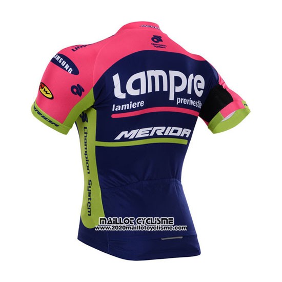 2015 Maillot Ciclismo Lampre Merida Rose et Bleu Manches Courtes et Cuissard